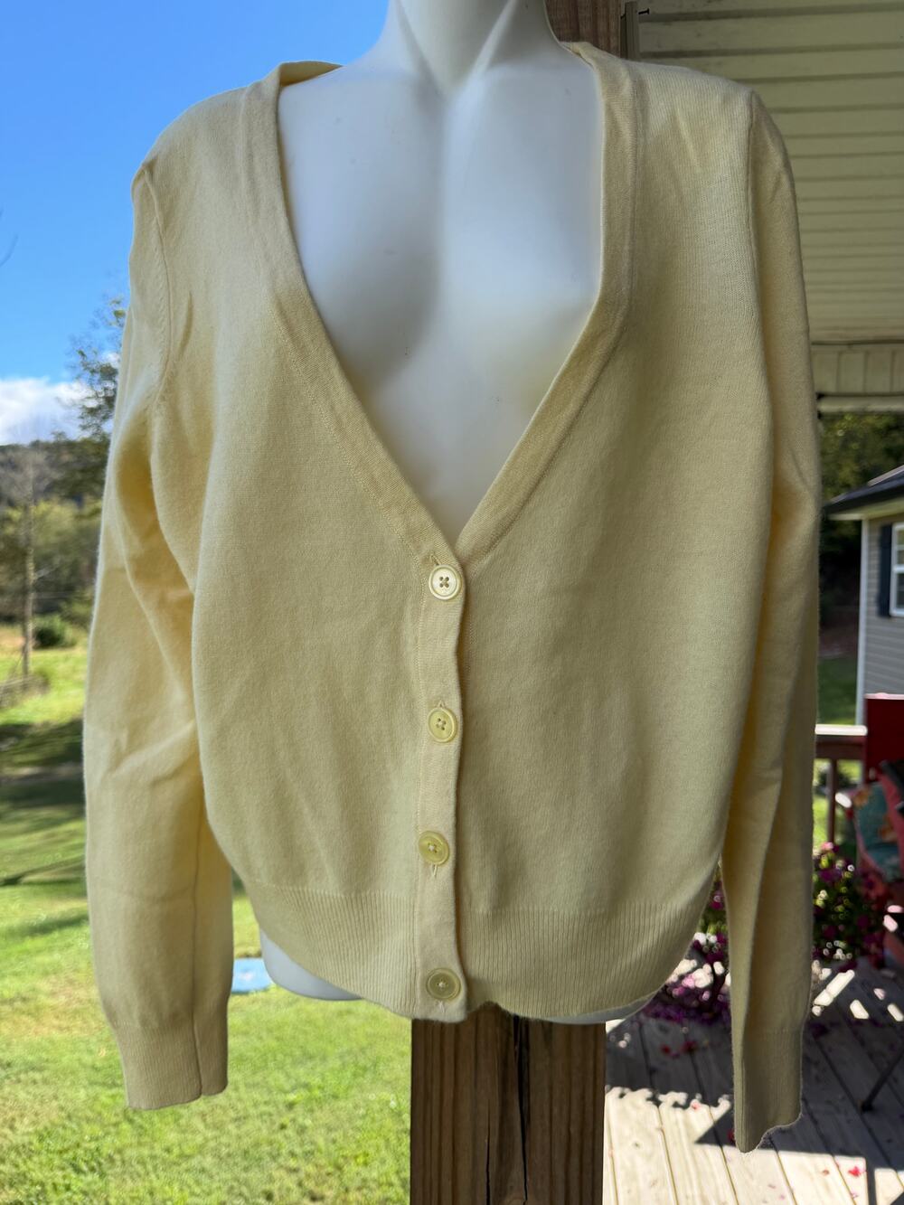 Talbots NWT Angora Lambswool Blend V-Neck Cardigan Sweater Yellow L Academia